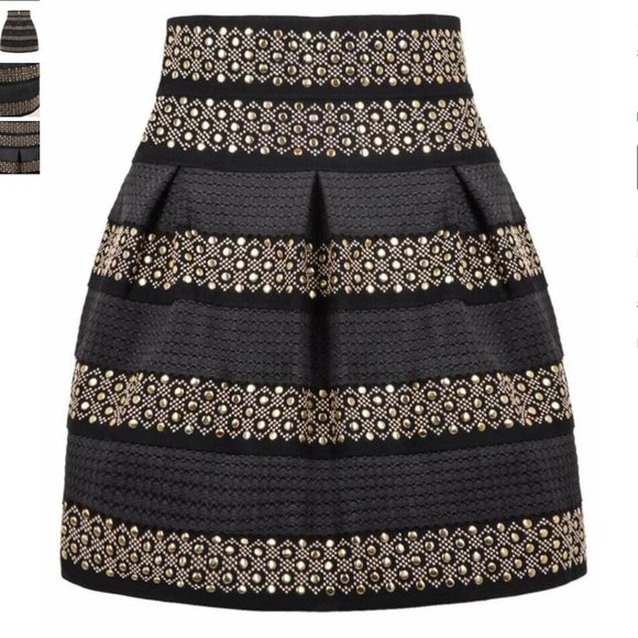 High Waist Rivet Studs Striped Skirt - Picture 1 of 5